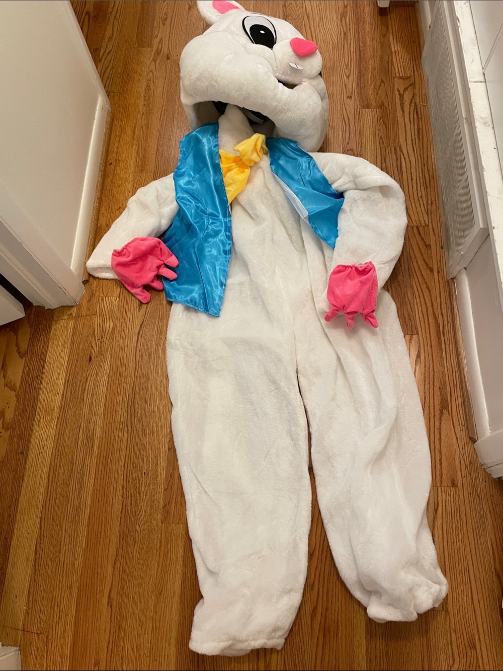 White Bunny  Costume with Blue Vest and Pink Gloves